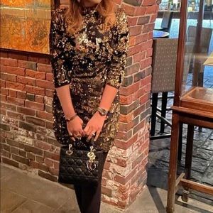 Black and gold Sequin Velvet/ Velour dress